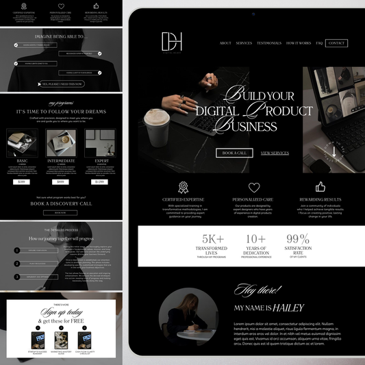 Black Aesthetic Coaching Website Template | Editable One-Page Canva Website for Course Creators & VA Businesses