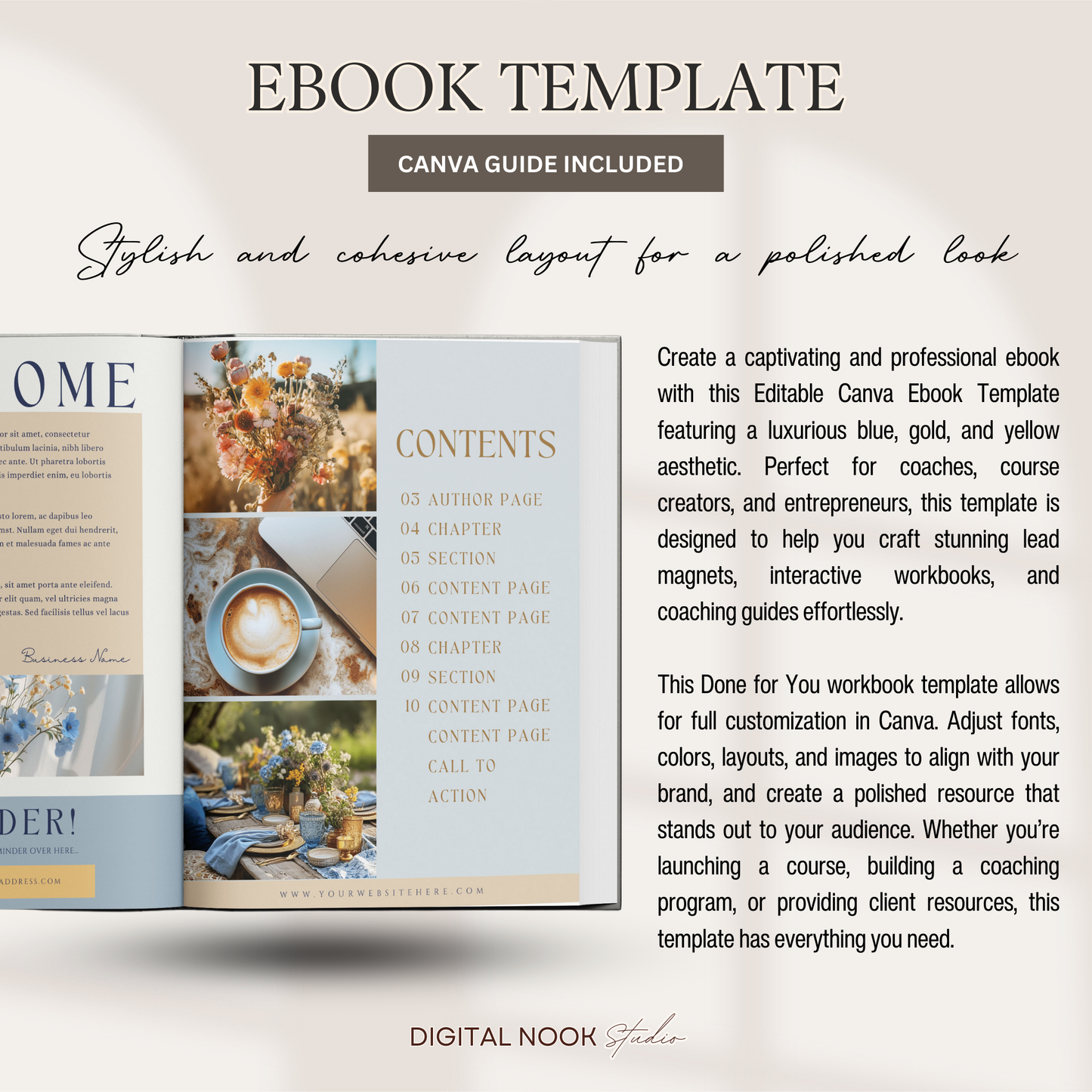 Editable Canva Ebook Template | Blue & Gold Lead Magnet | Coaching Guide & Course Workbook