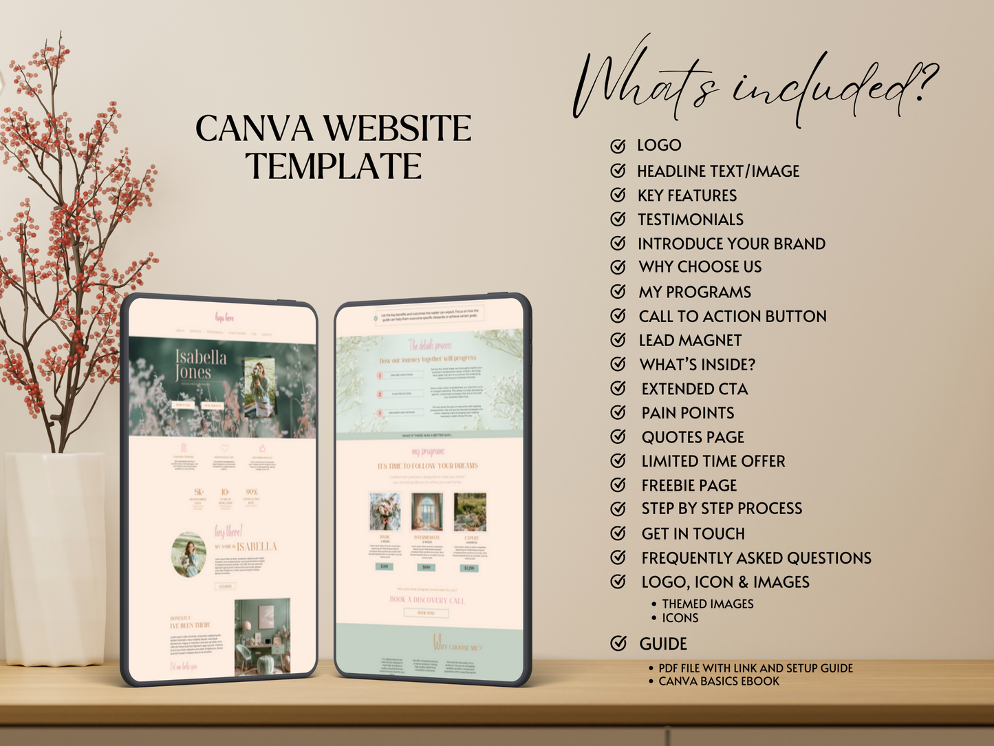 Pastel Pink & Green Canva Website Template | Modern One Page Coaching Site for Course Creators & Entrepreneurs