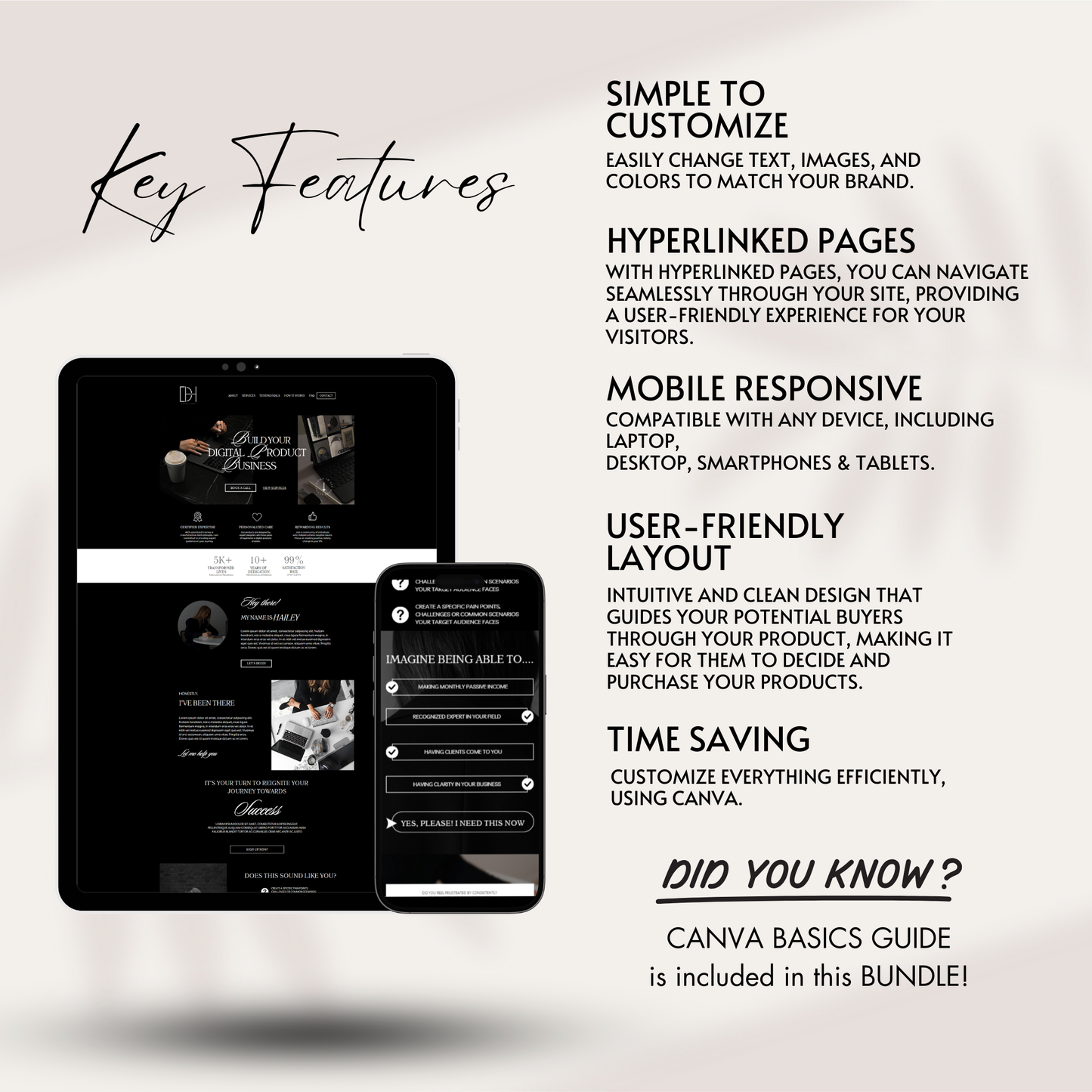 Black Aesthetic Coaching Website Template | Editable One-Page Canva Website for Course Creators & VA Businesses