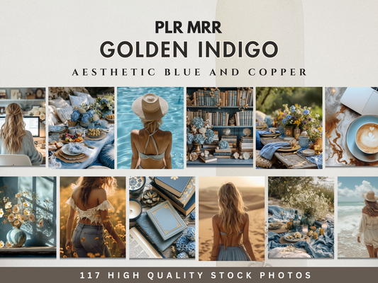 117 Blue & Copper Aesthetic Stock Photos | Dreamy Faceless Gold Photography for Branding & Social Media PLR