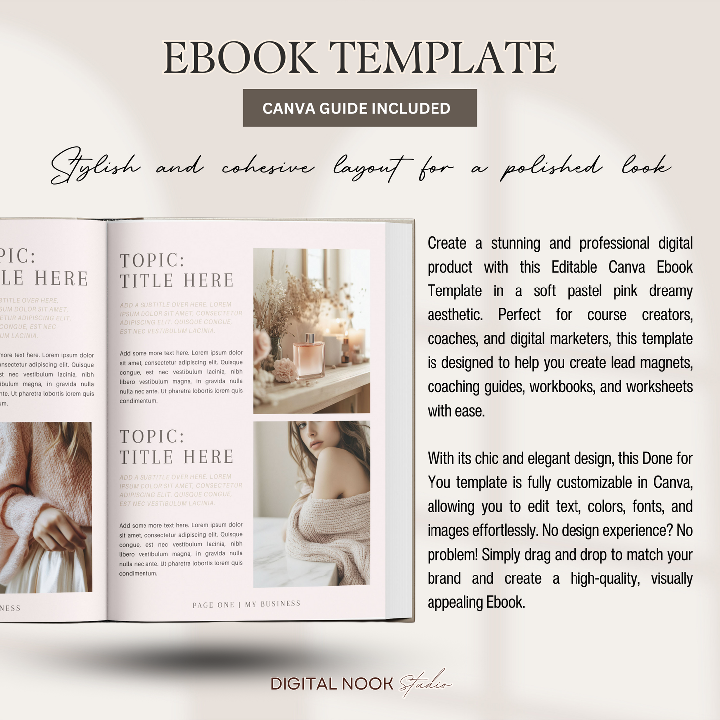 Editable Canva Ebook Template | Pastel Soft Pink Chic Lead Magnet | Coaching Guide & Course Workbook