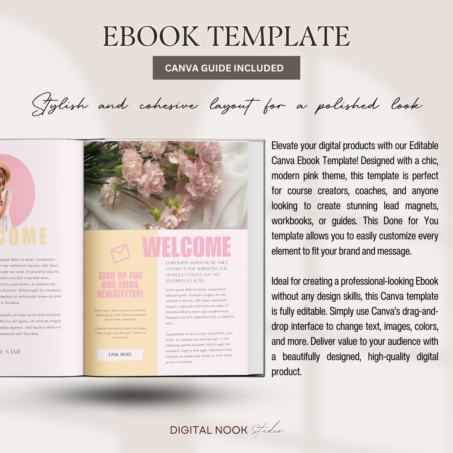 Pink Modern Ebook & Workbook Template | Canva Editable Lead Magnet for Coaches & Course Creators