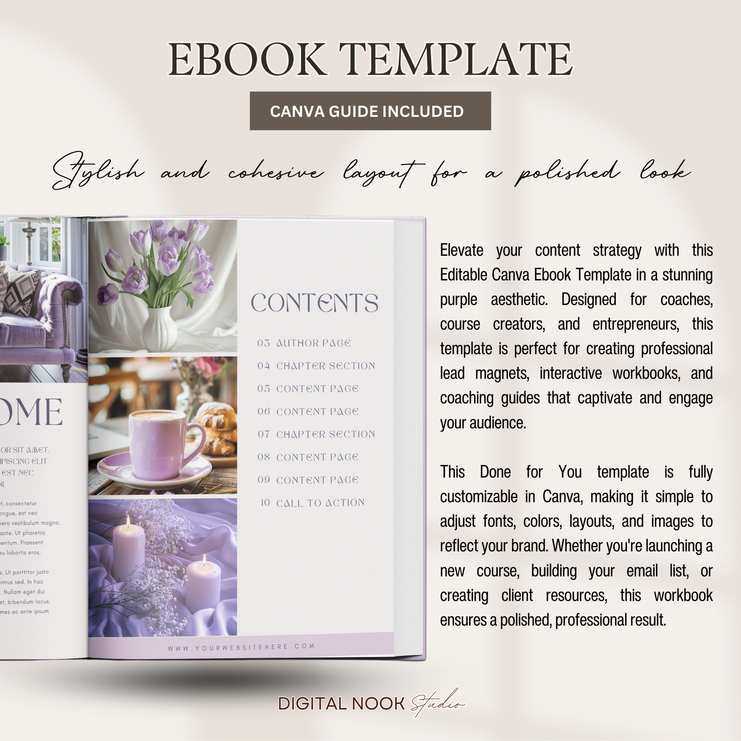 Editable Canva Ebook Template | Purple Chic Lead Magnet | Coaching Guide & Course Workbook