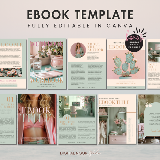 Editable Canva Ebook Template | Pastel Pink & Green Lead Magnet | Coaching Guide & Course Workbook