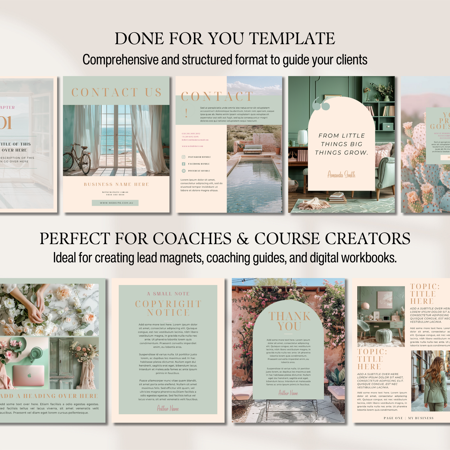 Editable Canva Ebook Template | Pastel Pink & Green Lead Magnet | Coaching Guide & Course Workbook