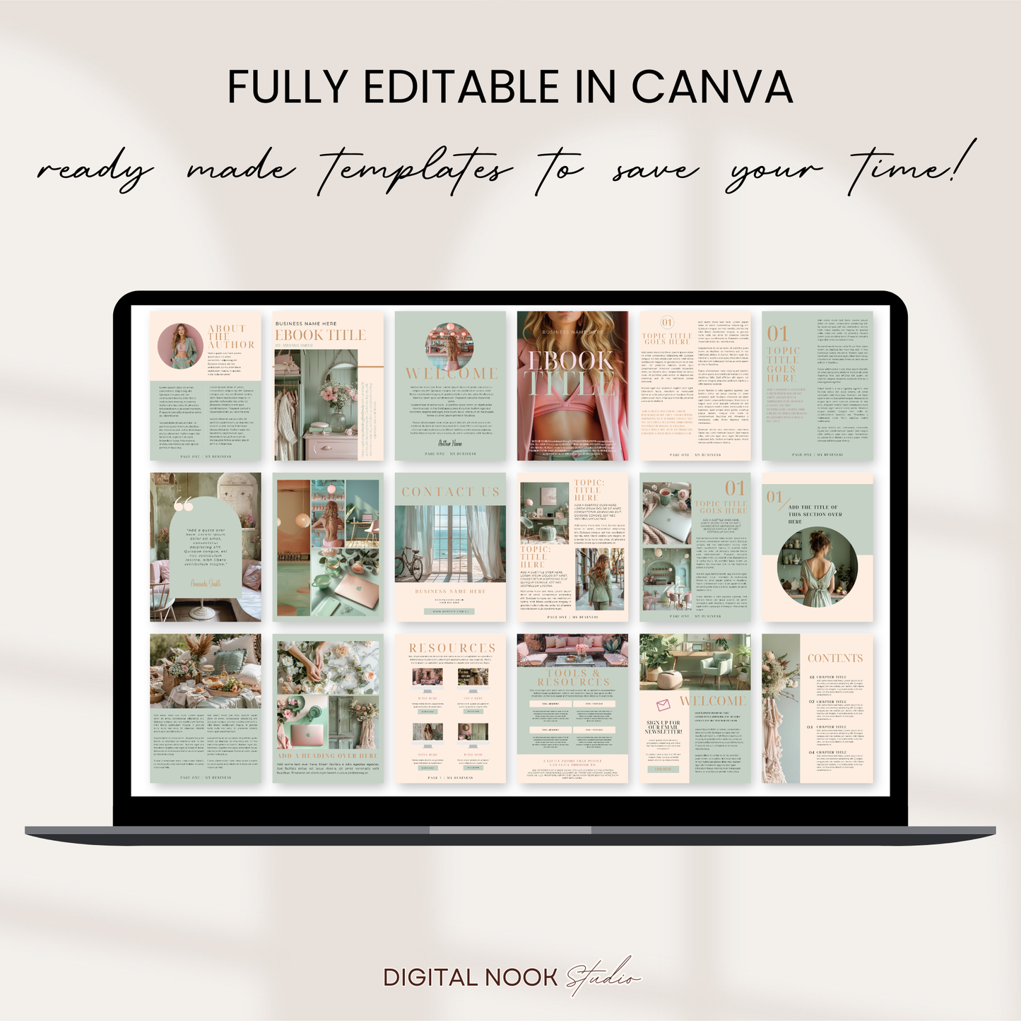 Editable Canva Ebook Template | Pastel Pink & Green Lead Magnet | Coaching Guide & Course Workbook