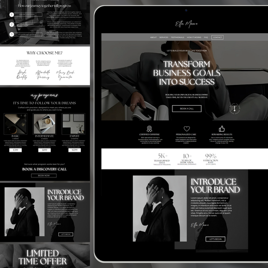 Black Aesthetic Hyperlinked Website Template | Editable One Page Canva Website