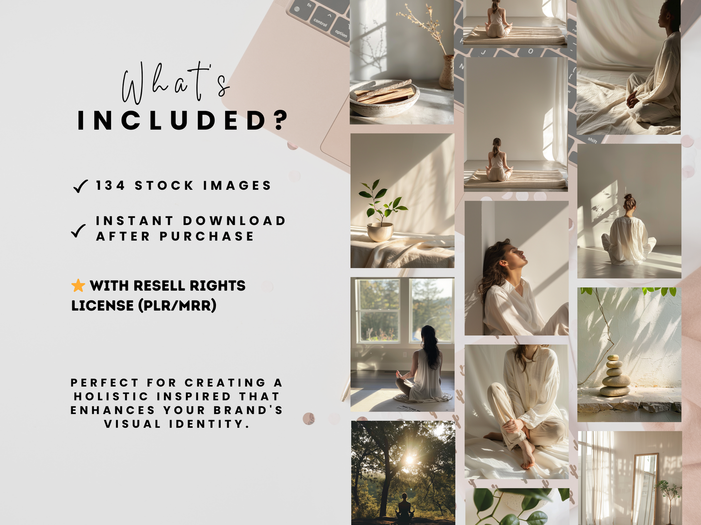 134 Health & Wellness Stock Images Bundle – Neutral Aesthetic Yoga Coach Photos for Holistic Branding & Social Media PLR