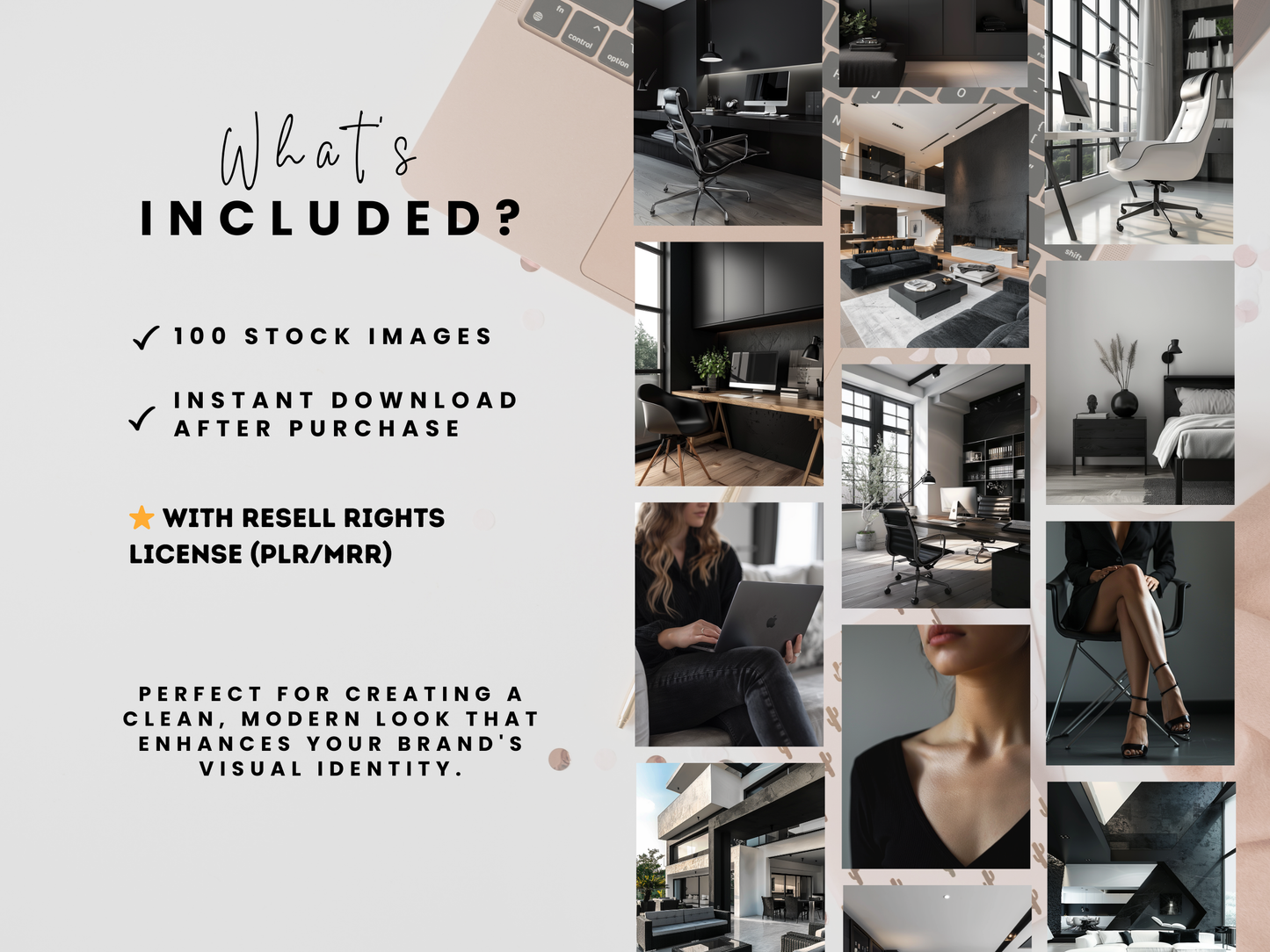 100 Luxury Black Aesthetic Home & Office Stock Images – Minimalist Faceless AI Branding & Social Media PLR