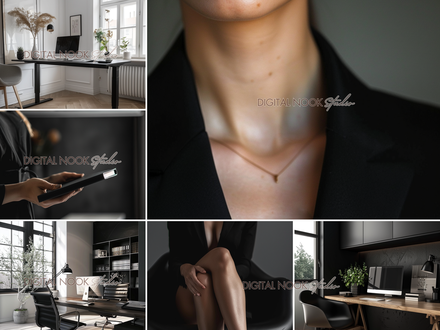 100 Luxury Black Aesthetic Home & Office Stock Images – Minimalist Faceless AI Branding & Social Media PLR