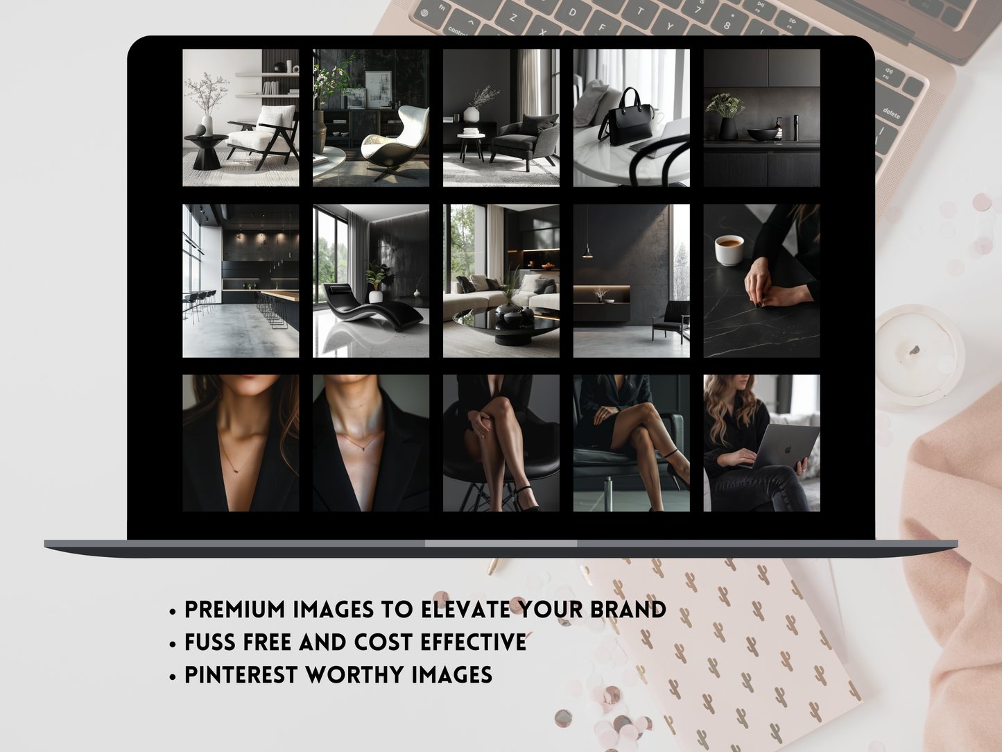 100 Luxury Black Aesthetic Home & Office Stock Images – Minimalist Faceless AI Branding & Social Media PLR