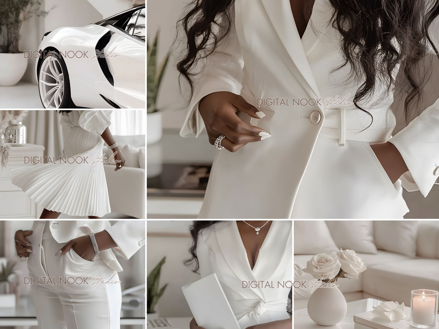 50 Melanin Aesthetic Faceless Business Woman in White | Luxury Stock Images for Branding & Social Media PLR