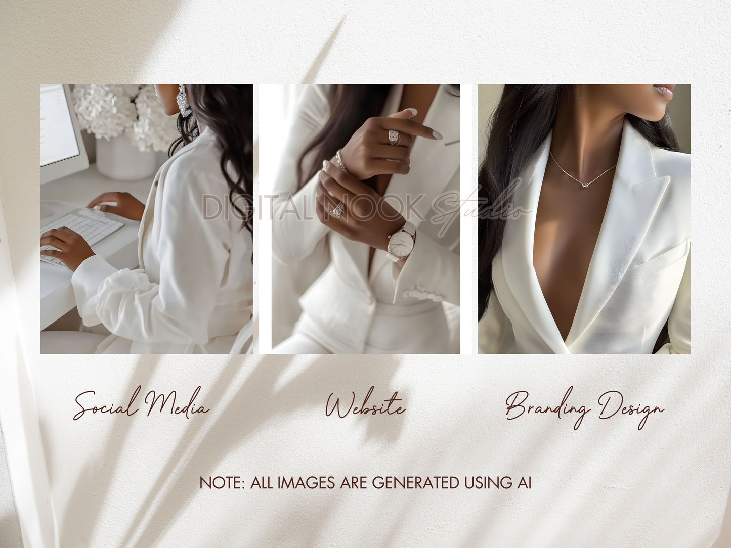 50 Melanin Aesthetic Faceless Business Woman in White | Luxury Stock Images for Branding & Social Media PLR