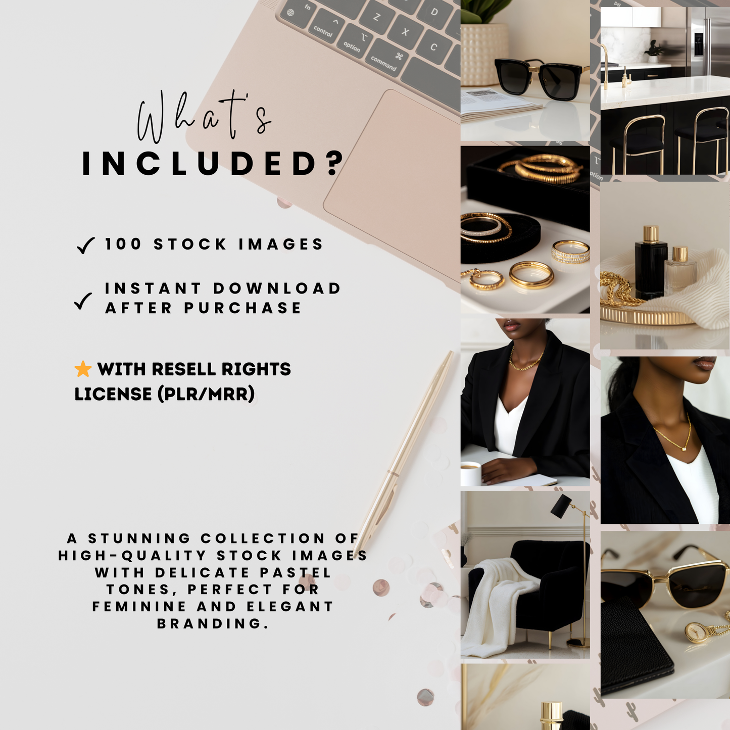 100 Melanin Aesthetic Faceless Woman Stock Images | Elegant Black & Gold AI Branding & Social Media PLR