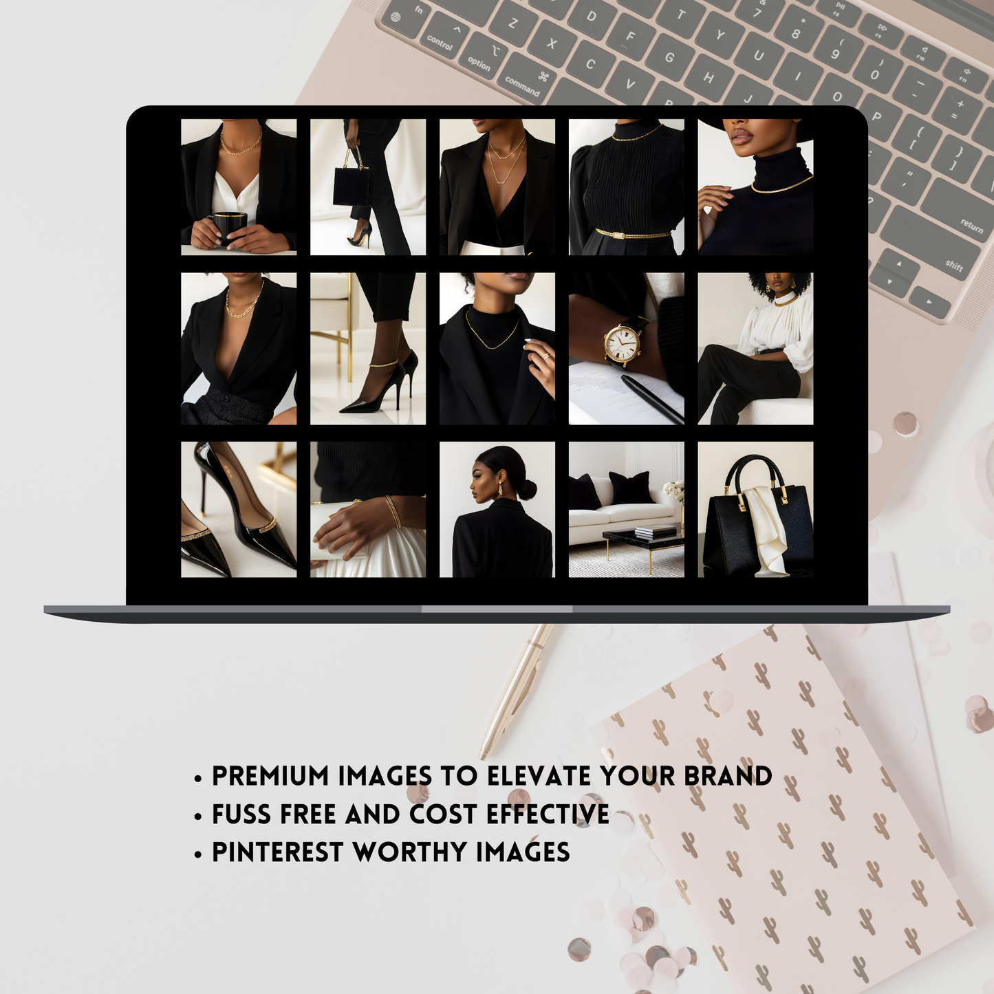 100 Melanin Aesthetic Faceless Woman Stock Images | Elegant Black & Gold AI Branding & Social Media PLR