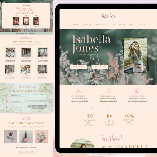 Pastel Pink & Green Canva Website Template | Modern One Page Coaching Site for Course Creators & Entrepreneurs