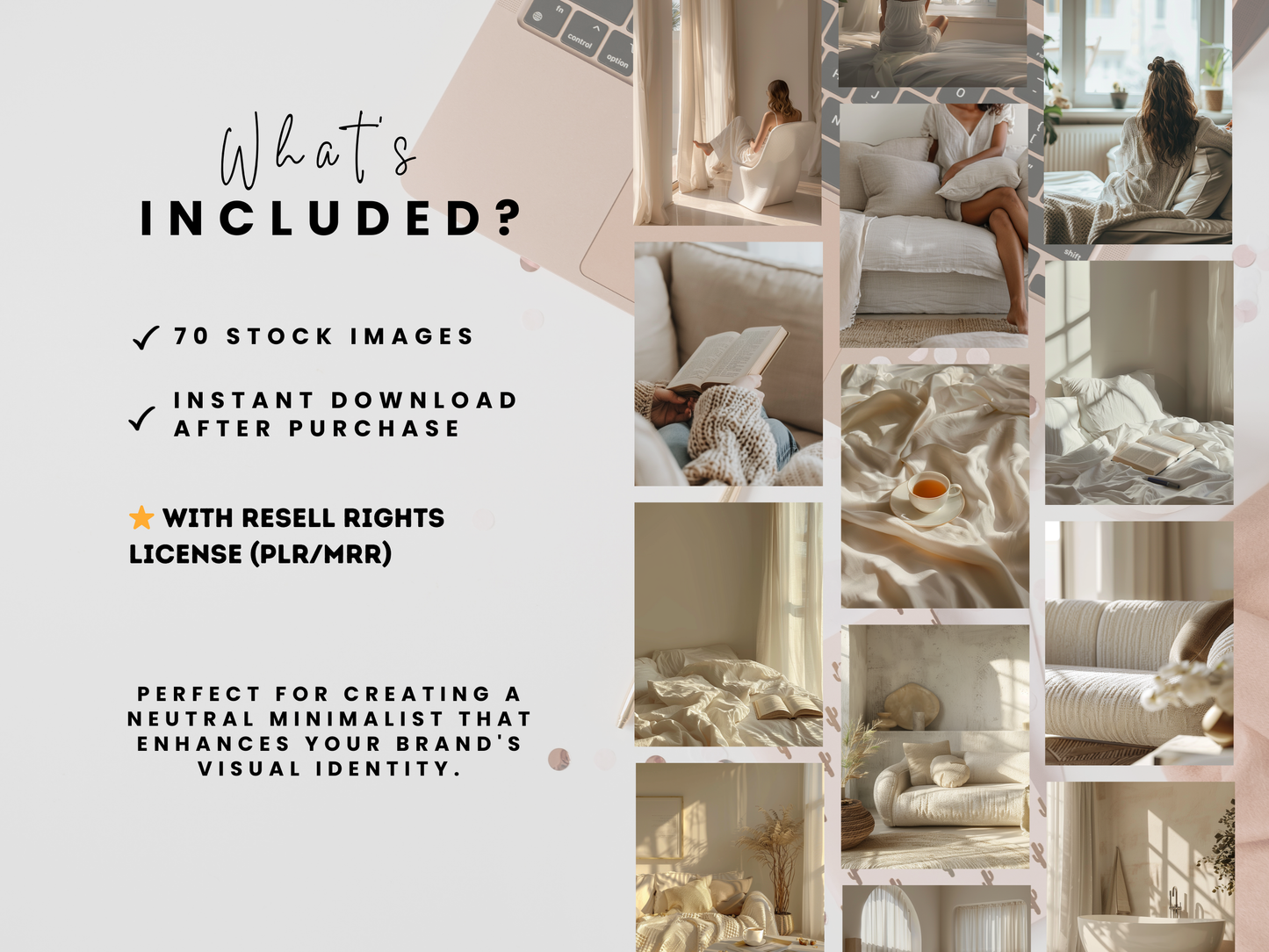 70 Neutral Aesthetic Cozy at Home Stock Images | Beige & Light Cream Faceless Stock Photos for Branding & Social Media PLR