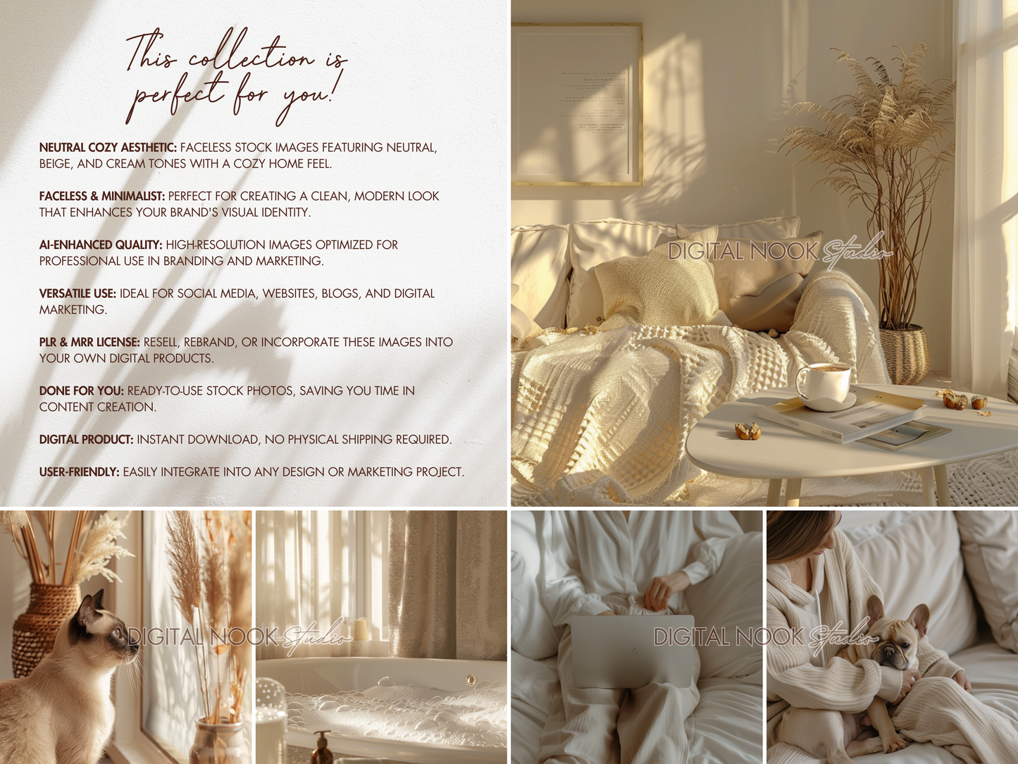 70 Neutral Aesthetic Cozy at Home Stock Images | Beige & Light Cream Faceless Stock Photos for Branding & Social Media PLR