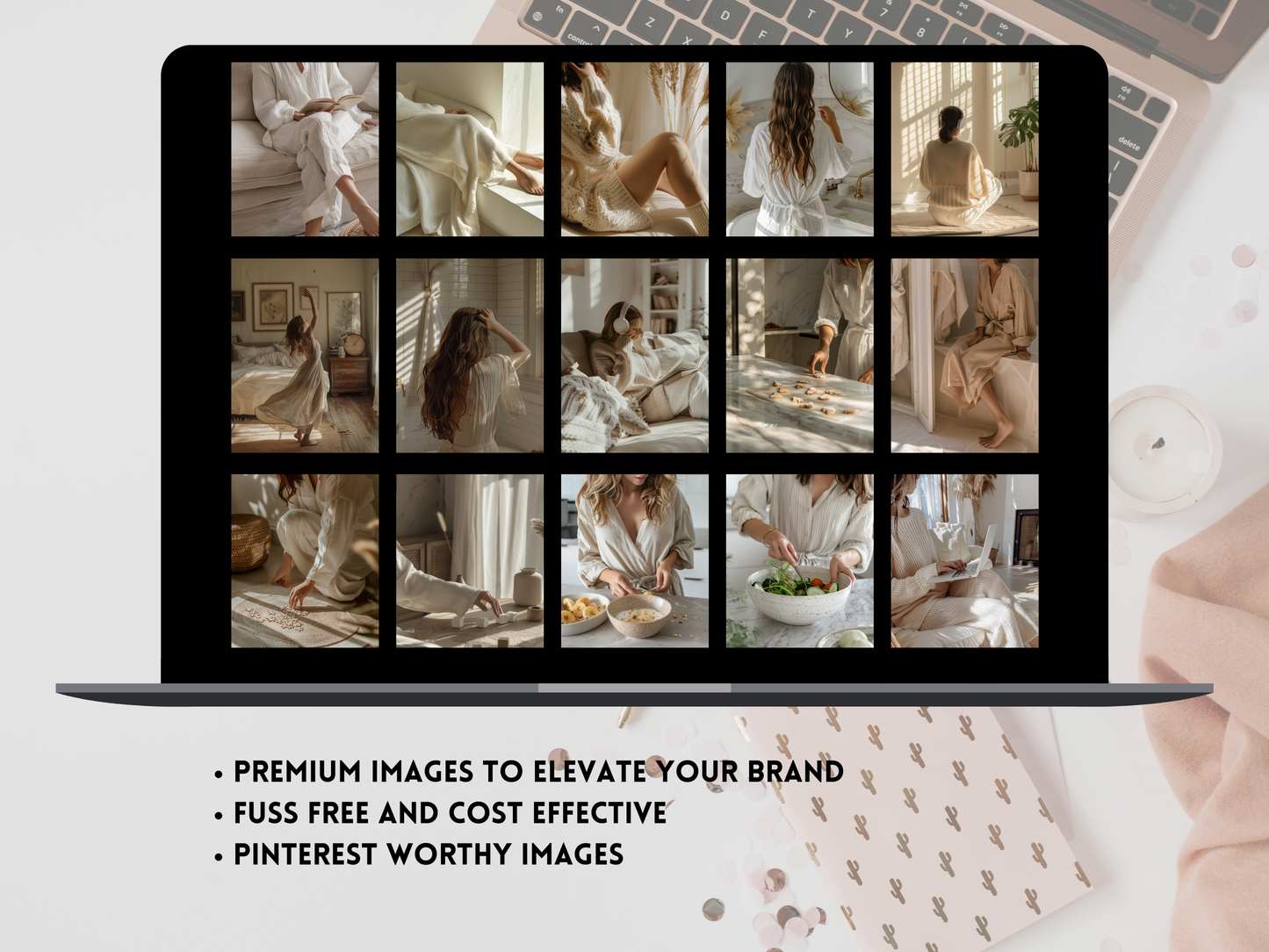 70 Neutral Aesthetic Cozy at Home Stock Images | Beige & Light Cream Faceless Stock Photos for Branding & Social Media PLR