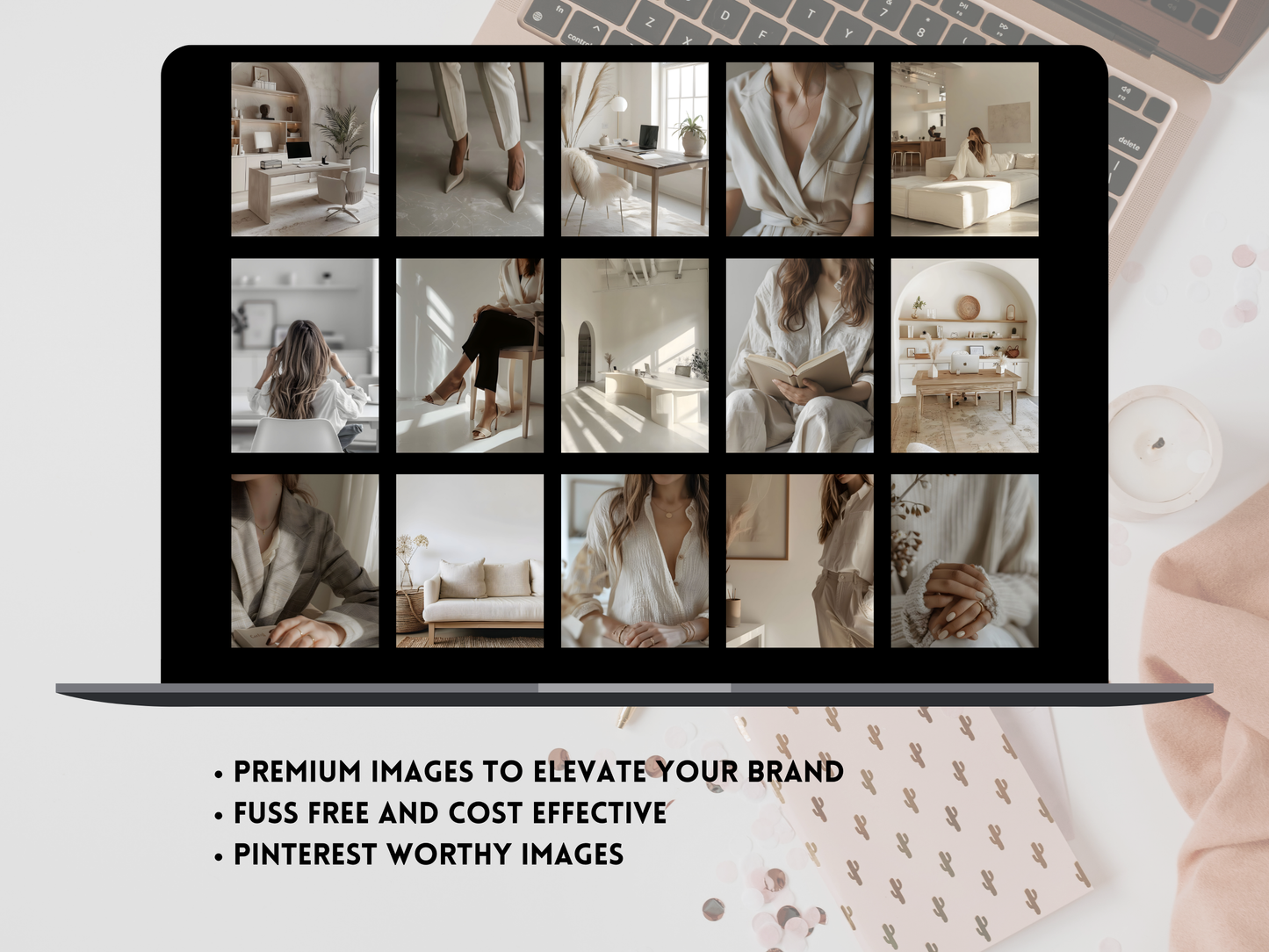 68 Neutral Aesthetic Girl Boss Stock Images | Beige & Light Cream Faceless Branding Photos PLR & MRR