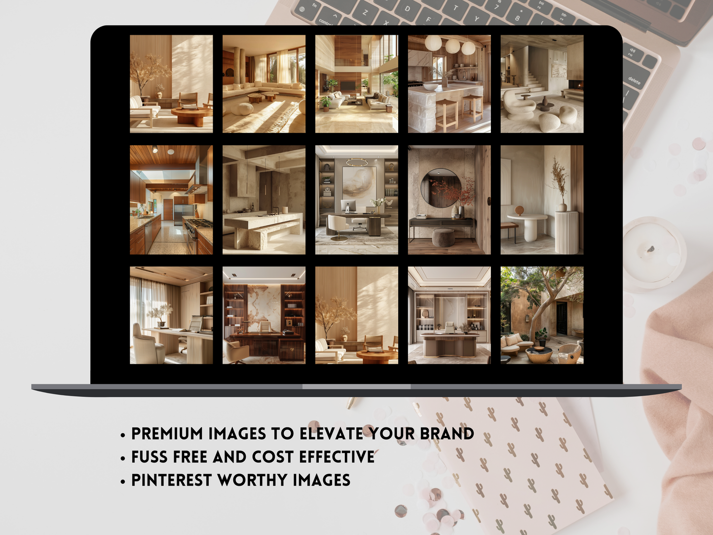 260 Neutral Aesthetic Home & Office Stock Images | Minimalist Beige Faceless Branding & Social Media PLR