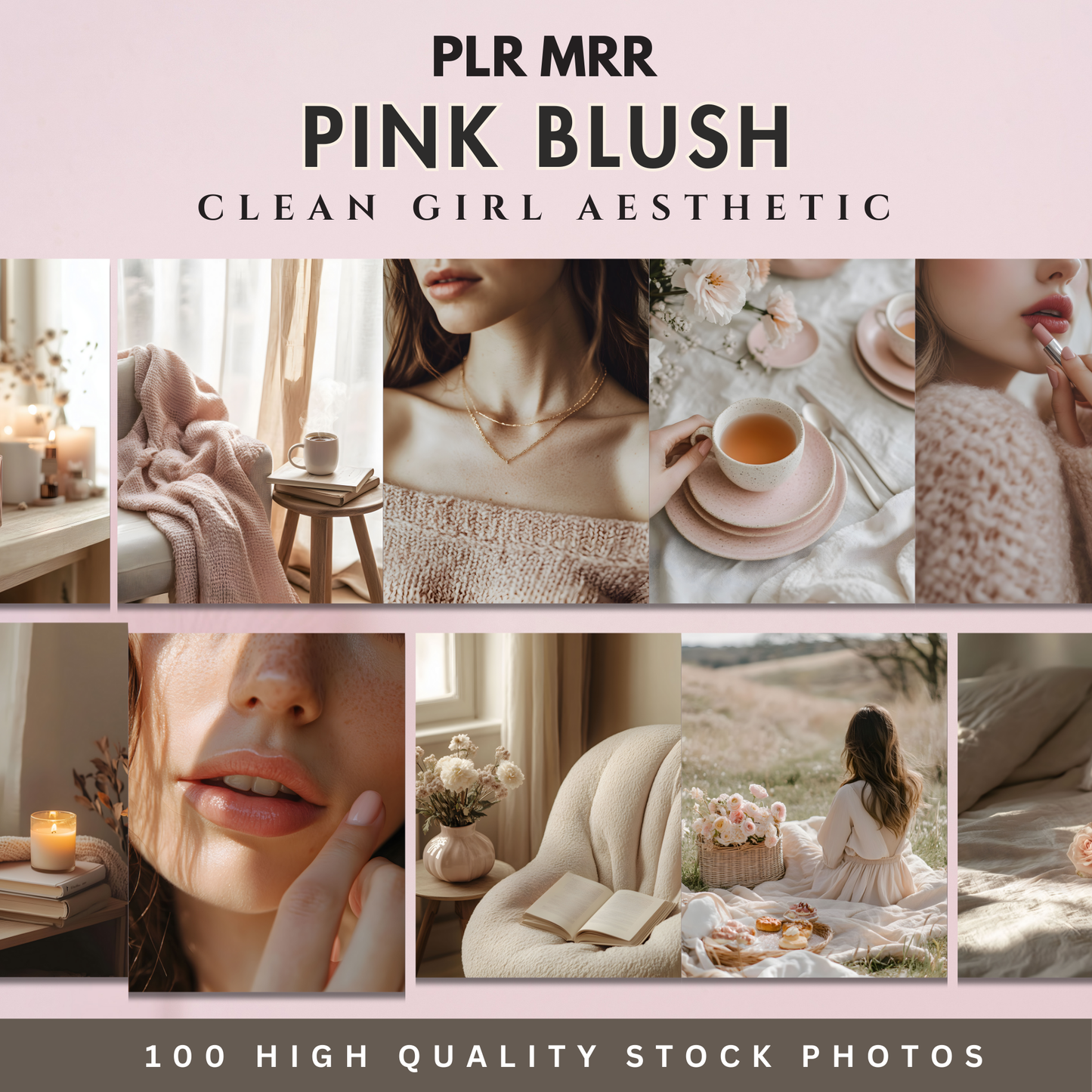 100 Soft Pink Aesthetic Stock Photos | Dreamy Faceless Self-Love Photography for Branding & Social Media PLR