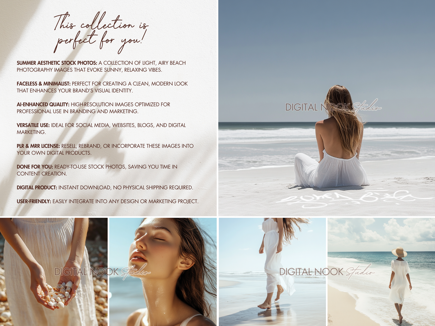 80 Summer Aesthetic Beach Stock Photos | Light & Airy Faceless Coastal Photography for Branding & Social Media PLR