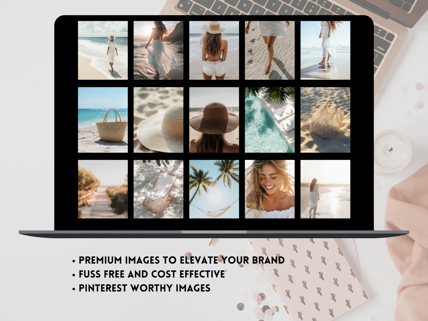 80 Summer Aesthetic Beach Stock Photos | Light & Airy Faceless Coastal Photography for Branding & Social Media PLR