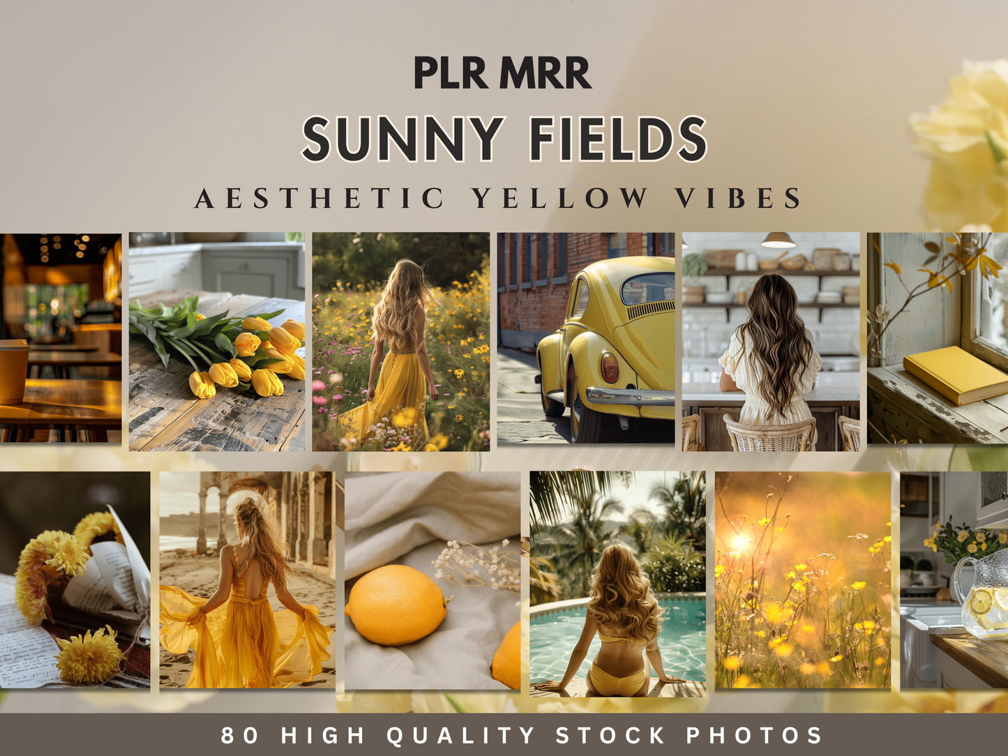 80 Yellow Aesthetic Stock Photos | Dreamy Sunny Faceless Content for Branding & Social Media PLR